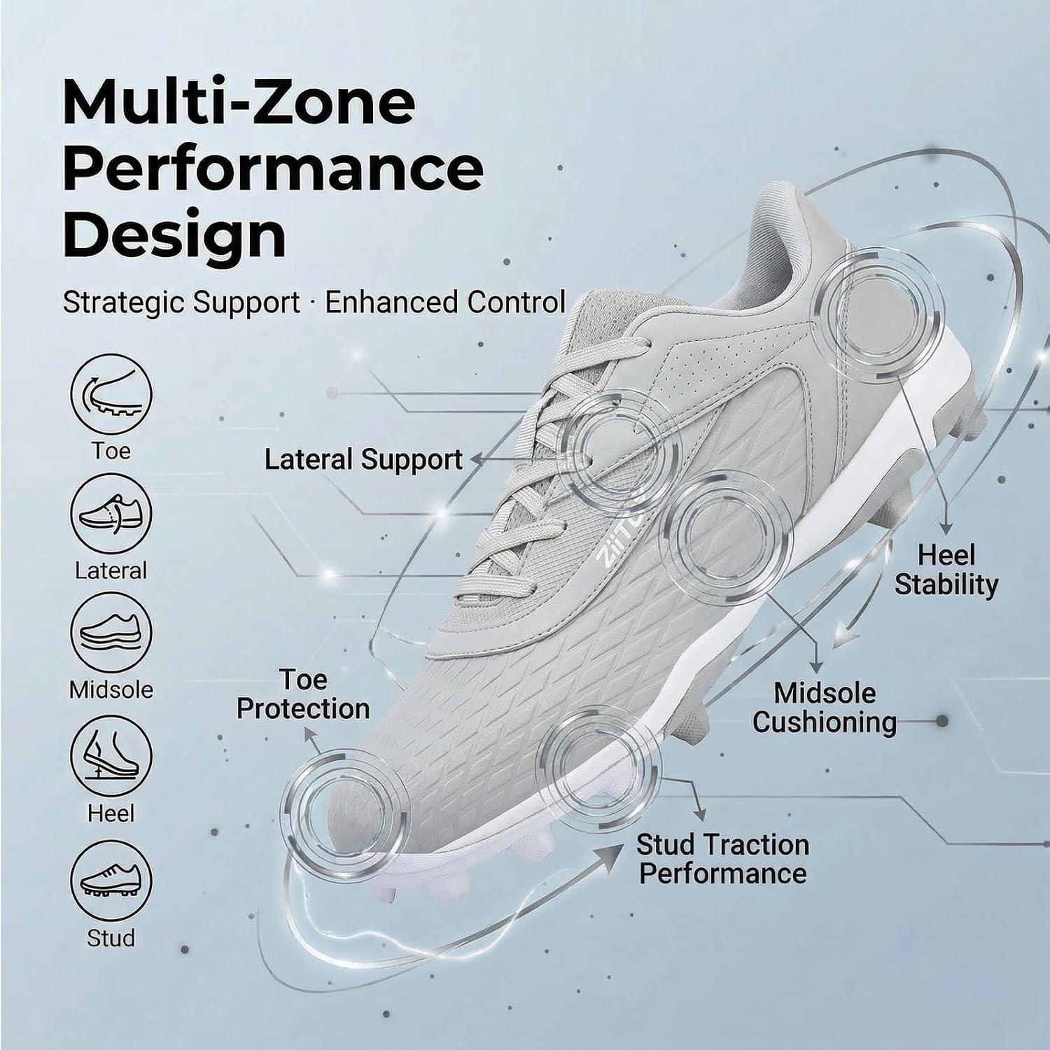 image:imageziitop Baseball Cleats Mens Softball Cleat Turf Shoes for MenGrey