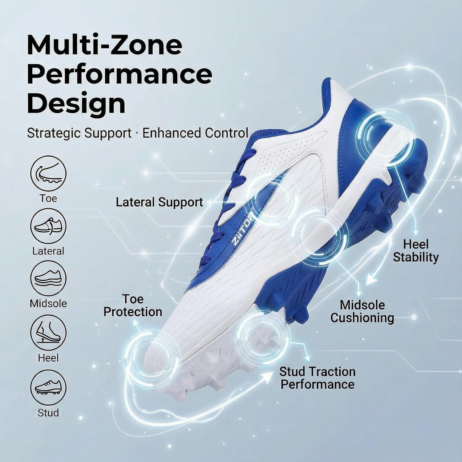 image:imageziitop Baseball Cleats Mens Softball Cleat Turf Shoes for MenWhiteblue