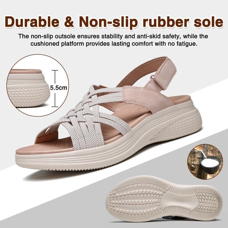 image:imageziitop Womens Sandals Women Footwear Ladies Summer Sandals with Arch Support Comfortable Walking Beach shoes Flat Wedge for Dressy Vacation Travel Office Party Shopping Dating Nursing Water SportsBlush Beige
