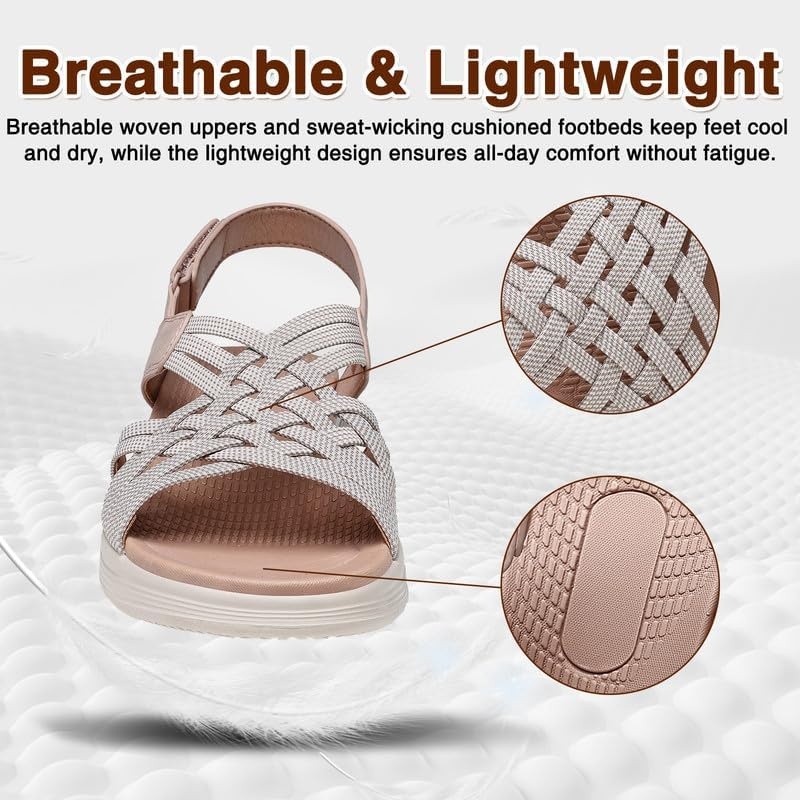 image:imageziitop Womens Sandals Women Footwear Ladies Summer Sandals with Arch Support Comfortable Walking Beach shoes Flat Wedge for Dressy Vacation Travel Office Party Shopping Dating Nursing Water SportsBlush Beige