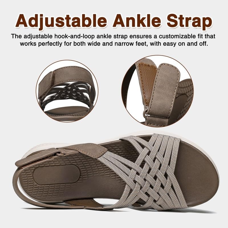 image:imageziitop Womens Sandals Women Footwear Ladies Summer Sandals with Arch Support Comfortable Walking Beach shoes Flat Wedge for Dressy Vacation Travel Office Party Shopping Dating Nursing Water SportsCoffee