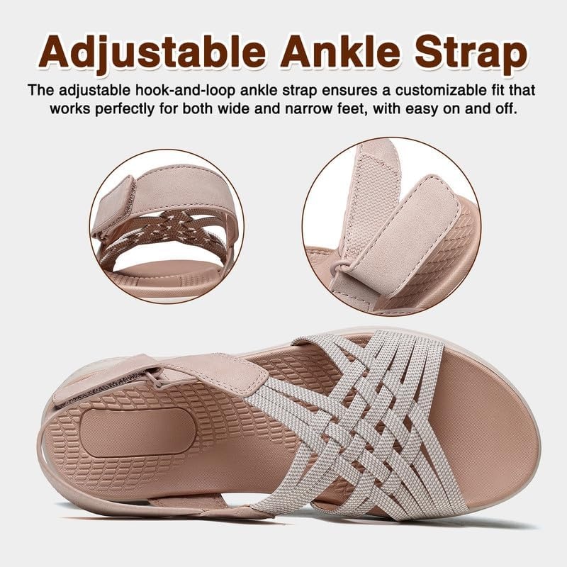 image:imageziitop Womens Sandals Women Footwear Ladies Summer Sandals with Arch Support Comfortable Walking Beach shoes Flat Wedge for Dressy Vacation Travel Office Party Shopping Dating Nursing Water SportsBlush Beige