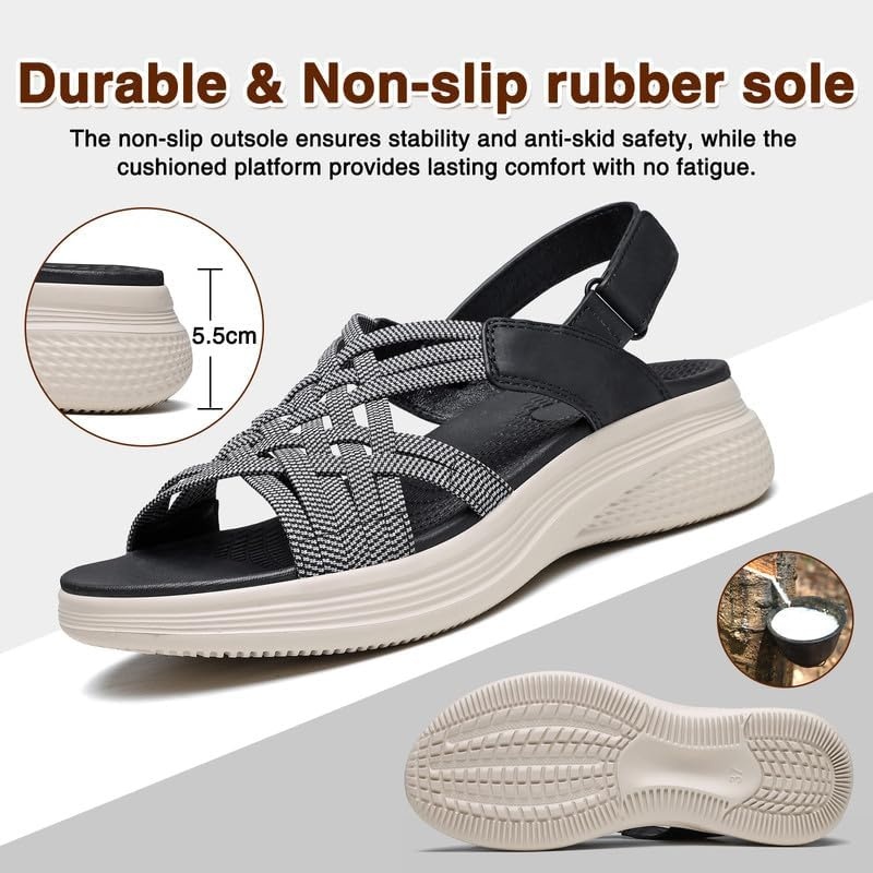image:imageziitop Womens Sandals Women Footwear Ladies Summer Sandals with Arch Support Comfortable Walking Beach shoes Flat Wedge for Dressy Vacation Travel Office Party Shopping Dating Nursing Water SportsBlack Grey