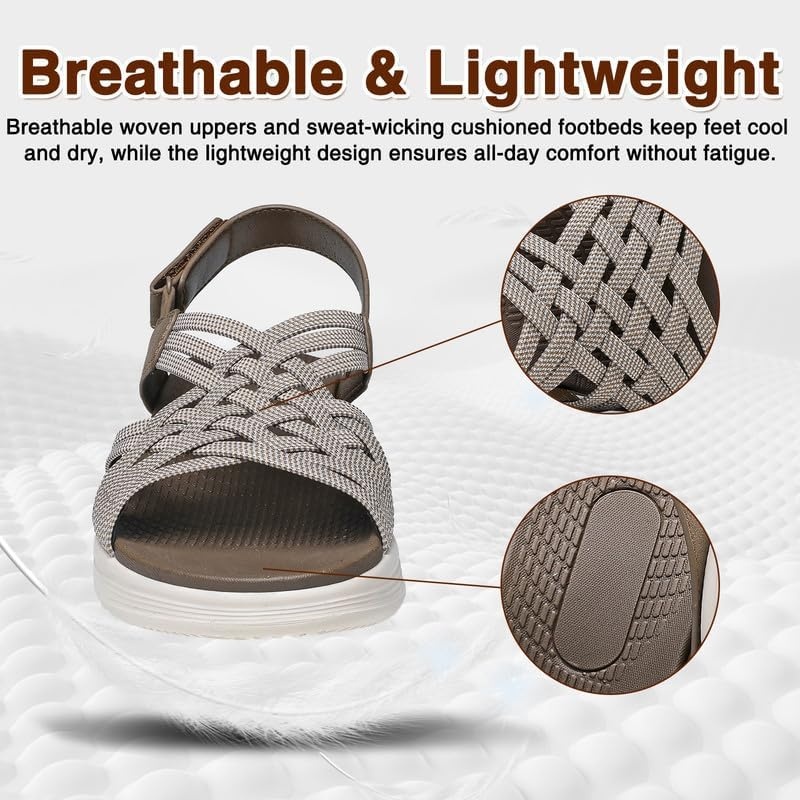 image:imageziitop Womens Sandals Women Footwear Ladies Summer Sandals with Arch Support Comfortable Walking Beach shoes Flat Wedge for Dressy Vacation Travel Office Party Shopping Dating Nursing Water SportsCoffee