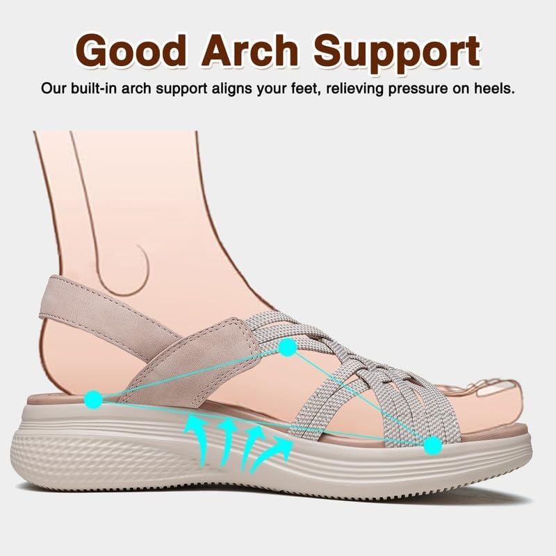 image:imageziitop Womens Sandals Women Footwear Ladies Summer Sandals with Arch Support Comfortable Walking Beach shoes Flat Wedge for Dressy Vacation Travel Office Party Shopping Dating Nursing Water SportsBlush Beige