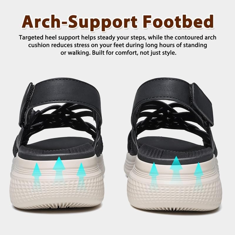 image:imageziitop Womens Sandals Women Footwear Ladies Summer Sandals with Arch Support Comfortable Walking Beach shoes Flat Wedge for Dressy Vacation Travel Office Party Shopping Dating Nursing Water SportsBlack Grey