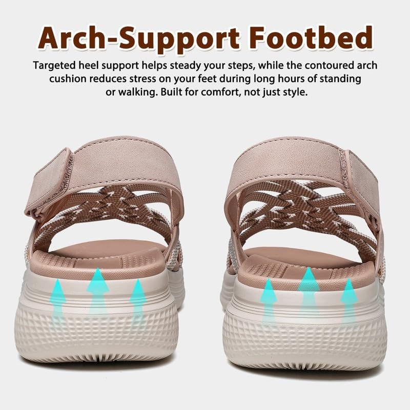 image:imageziitop Womens Sandals Women Footwear Ladies Summer Sandals with Arch Support Comfortable Walking Beach shoes Flat Wedge for Dressy Vacation Travel Office Party Shopping Dating Nursing Water SportsBlush Beige