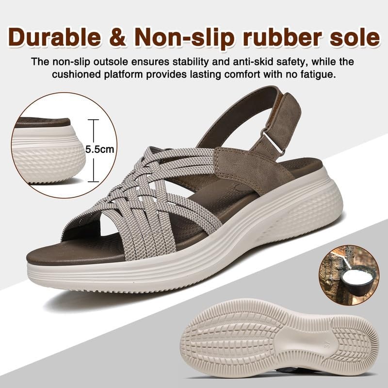 image:imageziitop Womens Sandals Women Footwear Ladies Summer Sandals with Arch Support Comfortable Walking Beach shoes Flat Wedge for Dressy Vacation Travel Office Party Shopping Dating Nursing Water SportsCoffee
