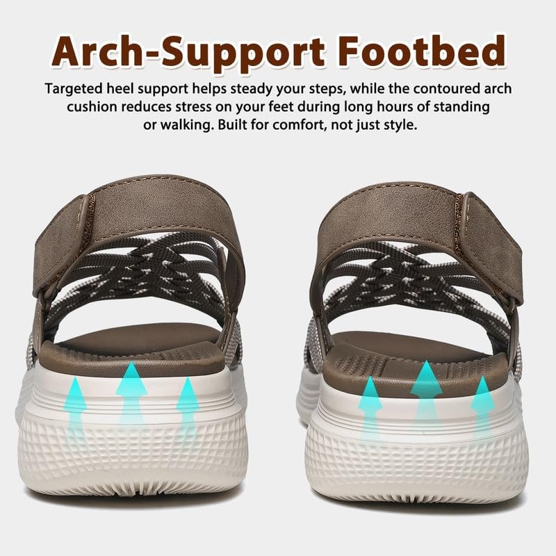 image:imageziitop Womens Sandals Women Footwear Ladies Summer Sandals with Arch Support Comfortable Walking Beach shoes Flat Wedge for Dressy Vacation Travel Office Party Shopping Dating Nursing Water SportsCoffee