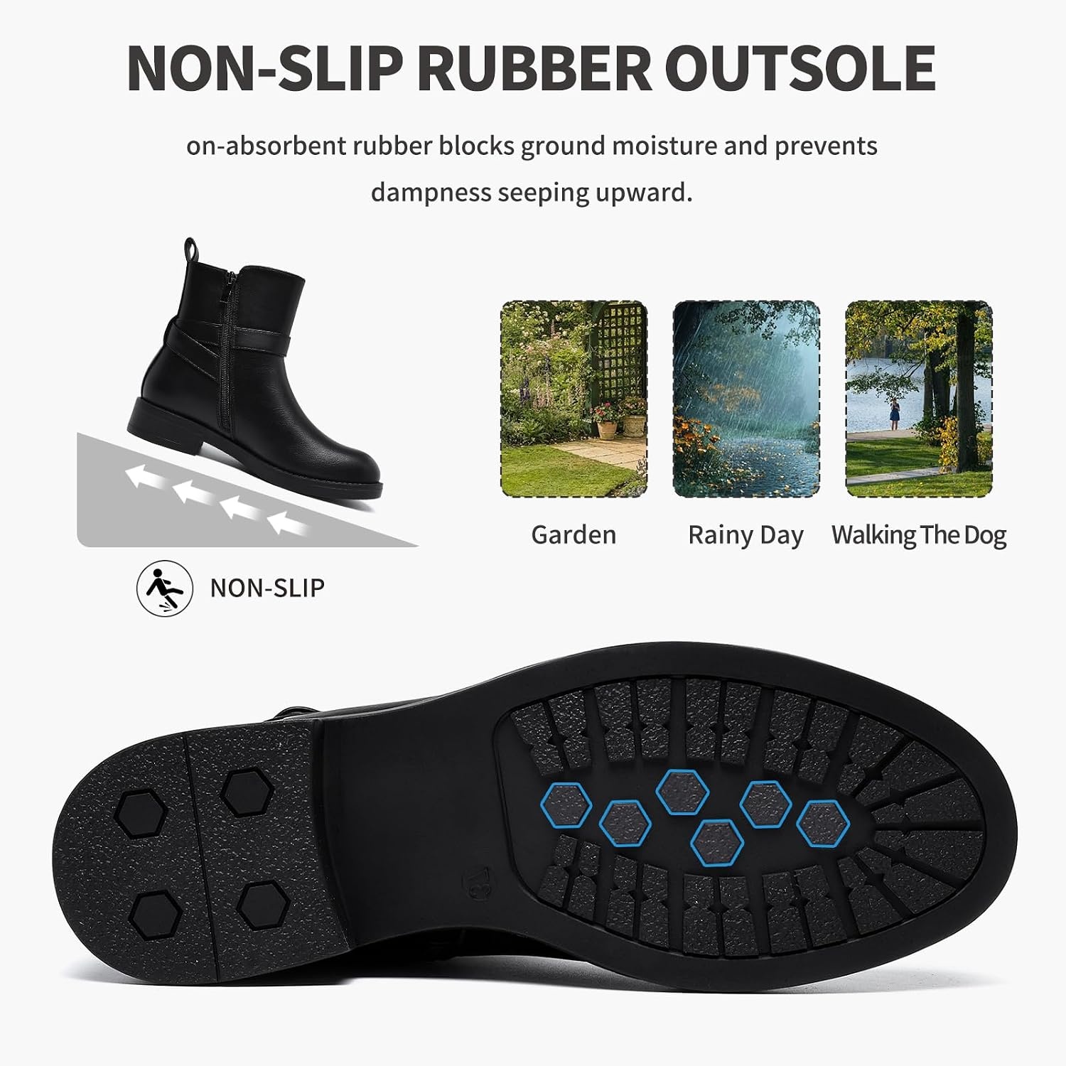 image:imageWomens Mid Ankle Boots Waterproof Rain Boots for Fall Winter Low Heel ZipBlack