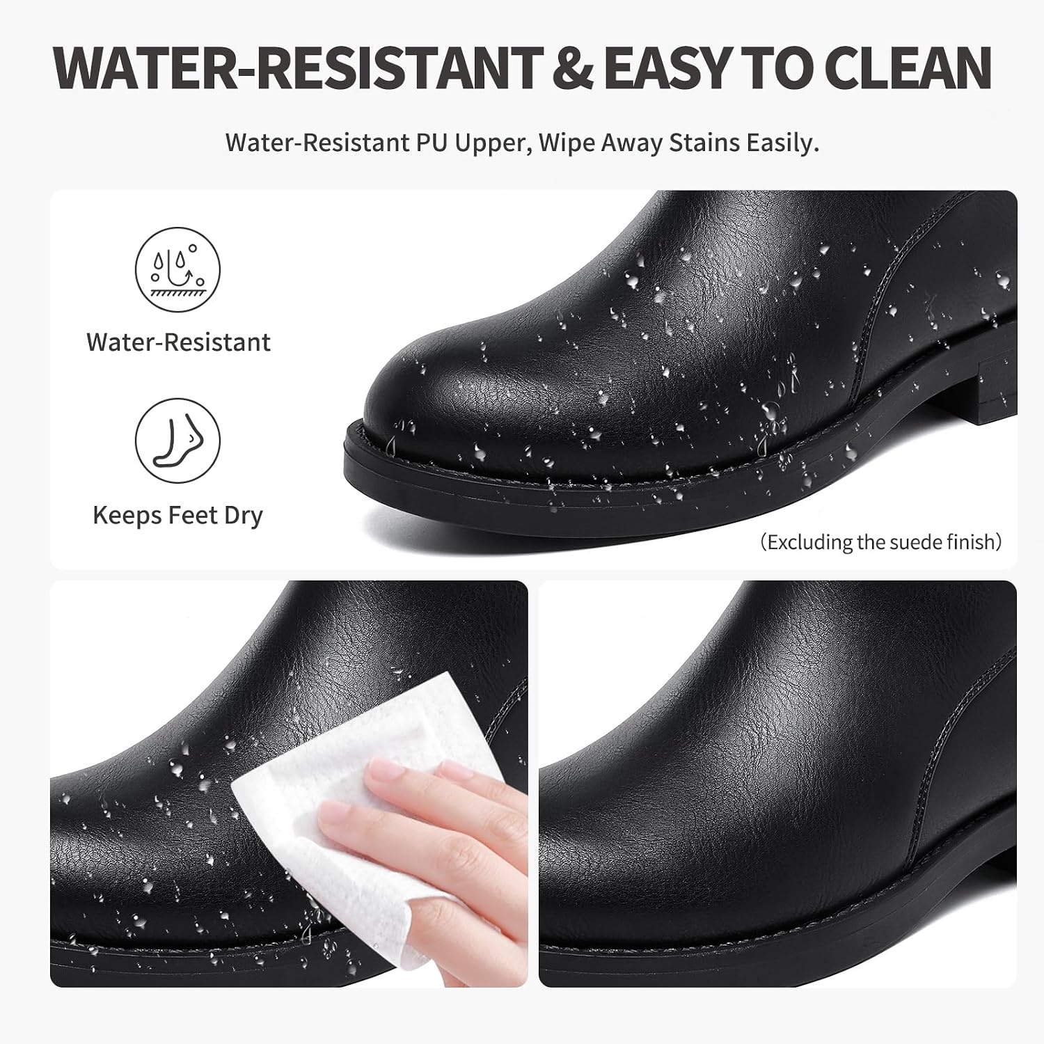 image:imageWomens Mid Ankle Boots Waterproof Rain Boots for Fall Winter Low Heel ZipBlack