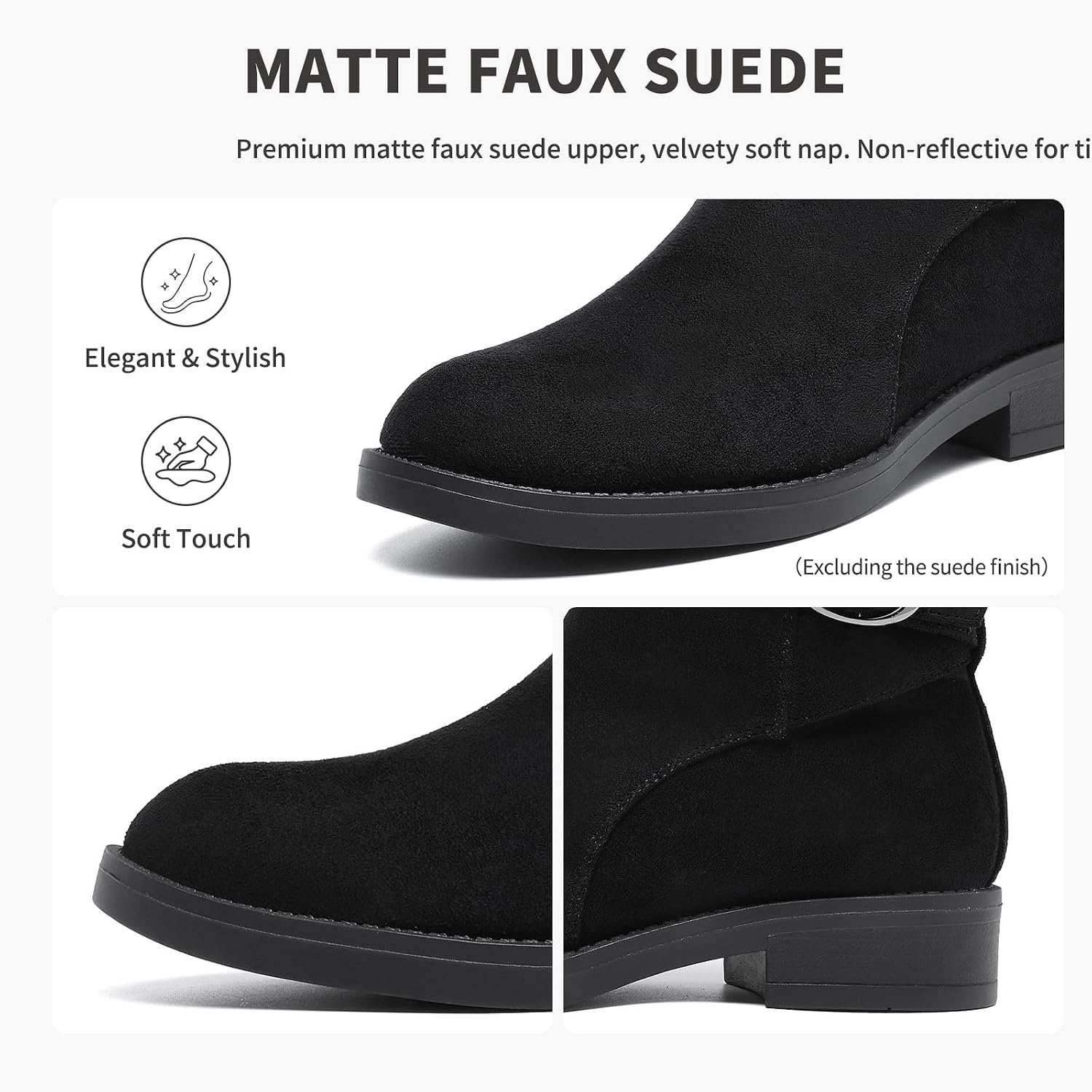 image:imageWomens Mid Ankle Boots Waterproof Rain Boots for Fall Winter Low Heel ZipBlack Suede