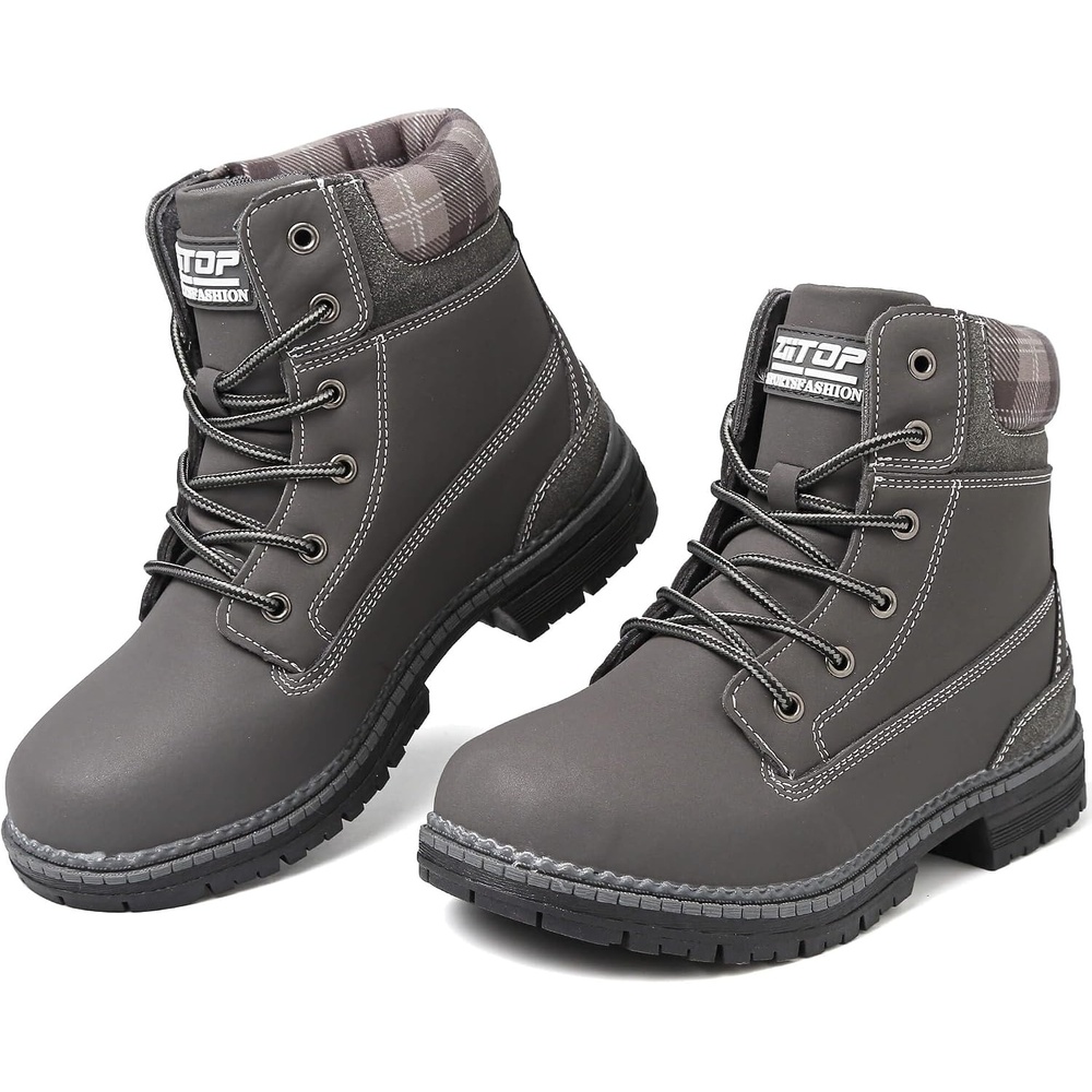 image:imageziitop Womens Combat Ankle Boots Waterproof Fashion Casual Lace Up Low Heel Fall Boots Ladies AntiSlip Lightweight Outdoor Work BootiesGrey