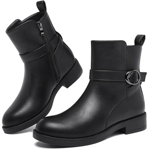Women’s Mid Ankle Boots Waterproof Rain Boots for Fall Winter Low Heel Zip(Black)