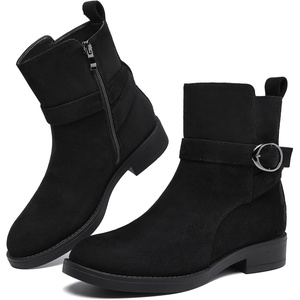 Women’s Mid Ankle Boots Waterproof Rain Boots for Fall Winter Low Heel Zip(Black Suede)