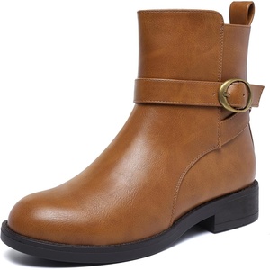 Women’s Mid Ankle Boots Waterproof Rain Boots for Fall Winter Low Heel Zip(Brown)