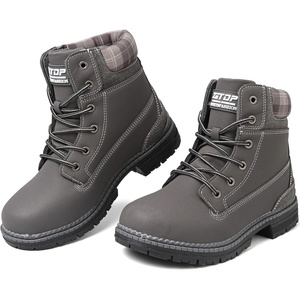 ziitop Women’s Combat Ankle Boots Waterproof Fashion Casual Lace Up Low Heel Fall Boots Ladies Anti-Slip Lightweight Outdoor Work Booties(Grey)