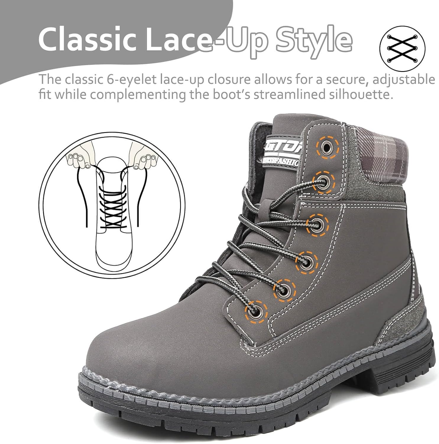 image:imageziitop Womens Combat Ankle Boots Waterproof Fashion Casual Lace Up Low Heel Fall Boots Ladies AntiSlip Lightweight Outdoor Work BootiesGrey
